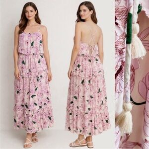 Lost&Wander Backless Spaghetti Strap Long Floral Pink Dress